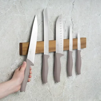 Set 5 cutite cu suport magnetic Berlinger Haus, Taupe, inox/lemn, taupe mat/natur imagine