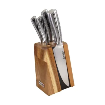 Set 5 cutite cu suport magnetic, Zokura, inox/lemn de salcam imagine