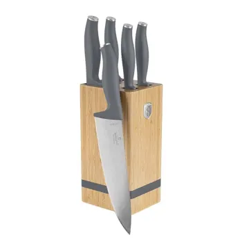 Set 5 cutite cu suport patrat Berlinger Haus, Aspen, inox/bambus, gri mat/natur imagine