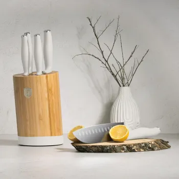 Set 5 cutite cu suport rotund Berlinger Haus, Sahara, inox/bambus, crem mat/natur imagine