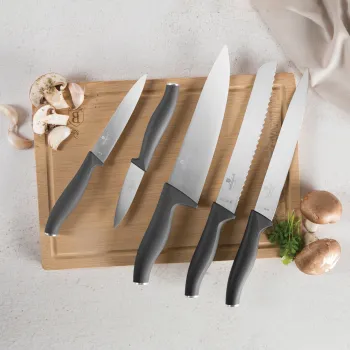 Set 5 cutite cu tocator Berlinger Haus, Anthracite, inox/bambus, antracit mat/natur imagine