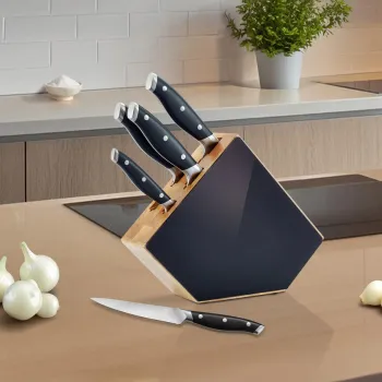 Set 5 cutite si suport Grand Chef, Richardson Sheffield, 9 cm/13 cm/ 20 cm, inox 13/0, negru imagine