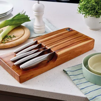 Set 5 cutite si suport in sertar Forme, Richardson Sheffield, 39x17 cm, inox 13/0, argintiu/natur imagine