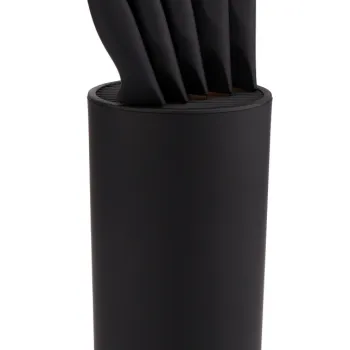 Set 5 cutite si suport Royal, Ambition, 16x11.5x36 cm, otel, negru/auriu imagine