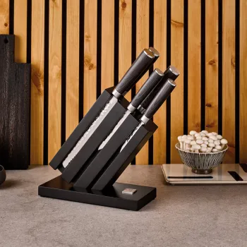 Set 5 cutite si suport Uta, Richardson Sheffield, 9 cm/12.5 cm/20 cm, inox 13/0, negru imagine