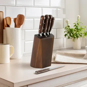 Set 5 cutite si suport Virtuose, Richardson Sheffield, 14x22 cm, inox 13/0, maro imagine