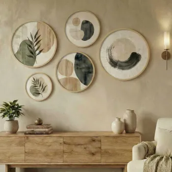Set 5 decoratiuni de perete MDF, Huhu874, Cadru: 100% LEMN MASIV (Grosime: 1,5 cm), Multicolor imagine