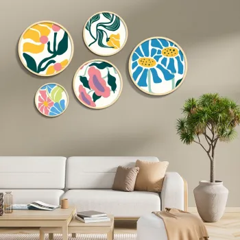 Set 5 decoratiuni de perete MDF, Yats-02, Dimensiune: 43,5 x 43,5 cm (1 bucata), Multicolor imagine