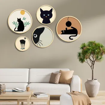 Set 5 decoratiuni de perete MDF, Yats-07, Dimensiune: 43,5 x 43,5 cm (1 bucata), Multicolor imagine