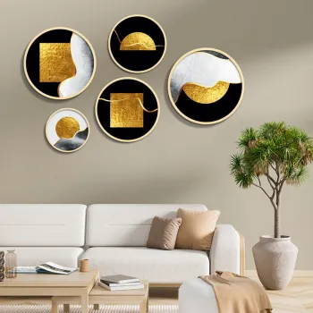 Set 5 decoratiuni de perete MDF, Yats-09, Dimensiune: 43,5 x 43,5 cm (1 bucata), Multicolor imagine