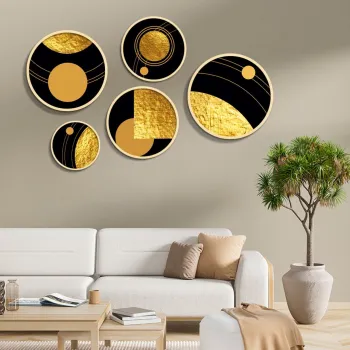 Set 5 decoratiuni de perete MDF, Yats-10, Dimensiune: 43,5 x 43,5 cm (1 bucata), Multicolor imagine