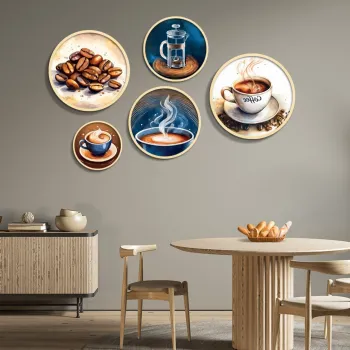 Set 5 decoratiuni de perete MDF, Yats-11, Dimensiune: 43,5 x 43,5 cm (1 bucata), Multicolor imagine