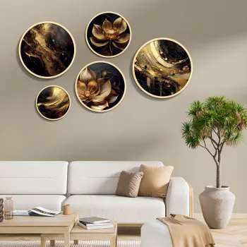 Set 5 decoratiuni de perete MDF, Yats-14, Dimensiune: 43,5 x 43,5 cm (1 bucata), Multicolor imagine