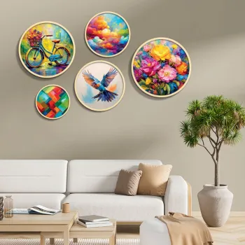Set 5 decoratiuni de perete MDF, Yats-17, Dimensiune: 43,5 x 43,5 cm (1 bucata), Multicolor imagine