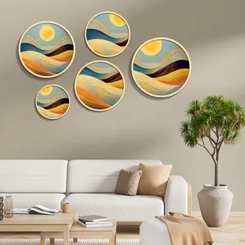 Set 5 decoratiuni de perete MDF, Yats-18, Dimensiune: 43,5 x 43,5 cm (1 bucata), Multicolor imagine