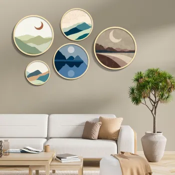 Set 5 decoratiuni de perete MDF, Yats-23, Dimensiune: 43,5 x 43,5 cm (1 bucata), Multicolor imagine
