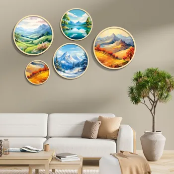 Set 5 decoratiuni de perete MDF, Yats-26, Dimensiune: 43,5 x 43,5 cm (1 bucata), Multicolor imagine
