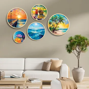 Set 5 decoratiuni de perete MDF, Yats-30, Dimensiune: 43,5 x 43,5 cm (1 bucata), Multicolor imagine