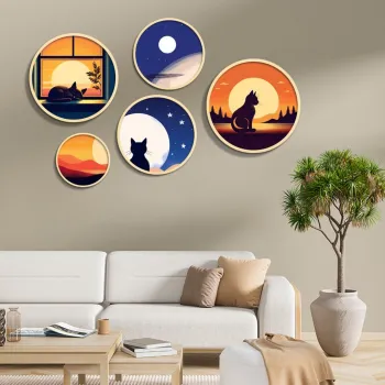 Set 5 decoratiuni de perete MDF, Yats-32, Dimensiune: 43,5 x 43,5 cm (1 bucata), Multicolor imagine