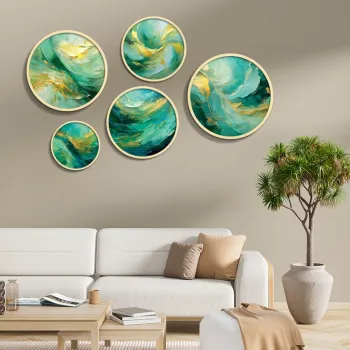Set 5 decoratiuni de perete MDF, Yats-50, Dimensiune: 43,5 x 43,5 cm (1 bucata), Multicolor imagine
