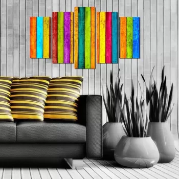 Set 5 tablouri decorative, 5ABSMDF-98, MDF , 20 x 60 cm, Multicolor imagine