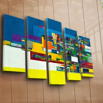 Set 5 tablouri decorative, 5PATK-201, Canvas, 19 x 70 cm, Multicolor imagine