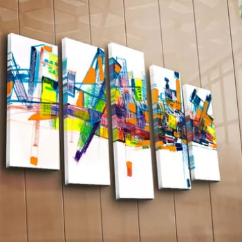 Set 5 tablouri decorative, 5PATK-202, Canvas, 19 x 70 cm, Multicolor imagine
