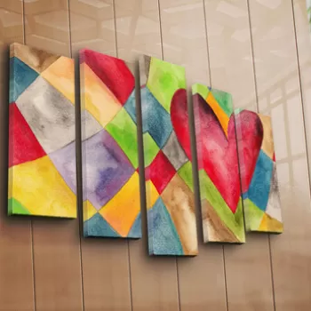 Set 5 tablouri decorative, 5PATK-207, Canvas, 19 x 70 cm, Multicolor imagine