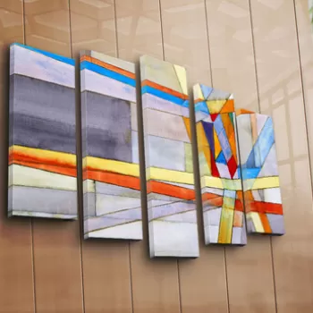 Set 5 tablouri decorative, 5PATK-208, Canvas, 19 x 70 cm, Multicolor imagine