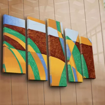 Set 5 tablouri decorative, 5PATK-209, Canvas, 19 x 70 cm, Multicolor imagine