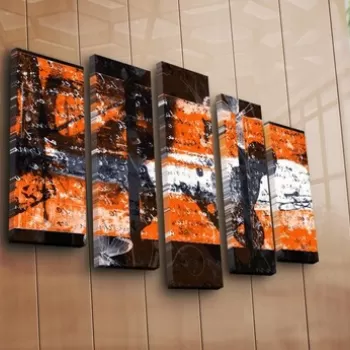 Set 5 tablouri decorative, 5PATK-211, Canvas, 19 x 70 cm, Multicolor imagine