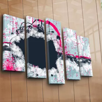 Set 5 tablouri decorative, 5PATK-213, Canvas, 19 x 70 cm, Multicolor imagine