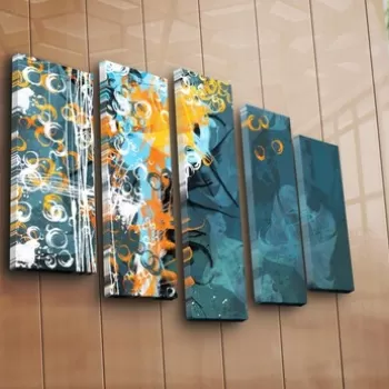 Set 5 tablouri decorative, 5PATK-214, Canvas, 19 x 70 cm, Multicolor imagine