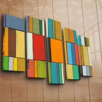 Set 5 tablouri decorative, 5PATK-218, Canvas, 19 x 70 cm, Multicolor imagine