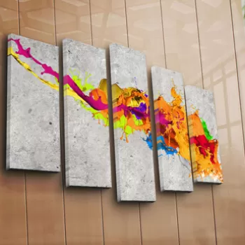 Set 5 tablouri decorative, 5PATK-220, Canvas, 19 x 70 cm, Multicolor imagine