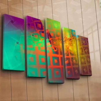 Set 5 tablouri decorative, 5PATK-221, Canvas, 19 x 70 cm, Multicolor imagine