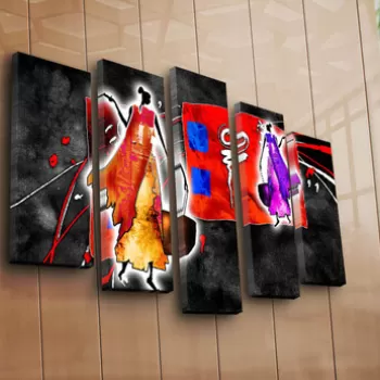 Set 5 tablouri decorative, 5PATK-227, Canvas, 19 x 70 cm, Multicolor imagine