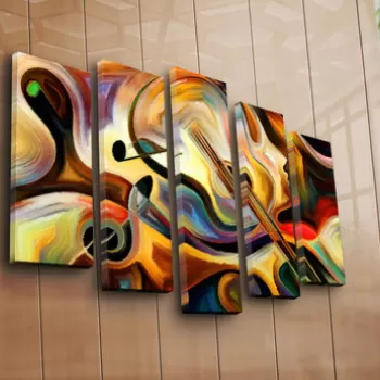 Set 5 tablouri decorative, 5PATK-231, Canvas, 19 x 70 cm, Multicolor imagine