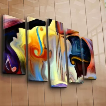 Set 5 tablouri decorative, 5PATK-232, Canvas, 19 x 70 cm, Multicolor imagine