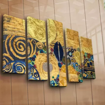 Set 5 tablouri decorative, 5PATK-234, Canvas, 19 x 70 cm, Multicolor imagine