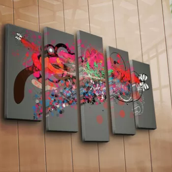 Set 5 tablouri decorative, 5PATK-236, Canvas, 19 x 70 cm, Multicolor imagine