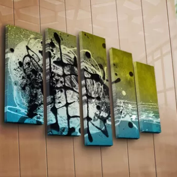 Set 5 tablouri decorative, 5PATK-237, Canvas, 19 x 70 cm, Multicolor imagine