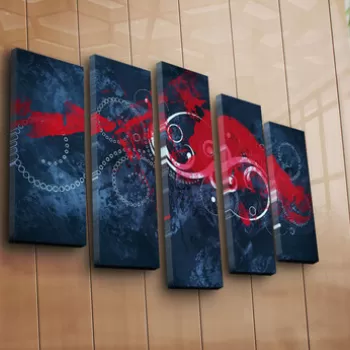 Set 5 tablouri decorative, 5PATK-238, Canvas, 19 x 70 cm, Multicolor imagine