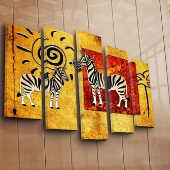 Set 5 tablouri decorative, 5PATK-239, Canvas, 19 x 70 cm, Multicolor imagine