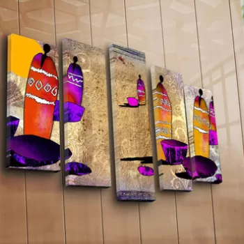 Set 5 tablouri decorative, 5PATK-240, Canvas, 19 x 70 cm, Multicolor imagine