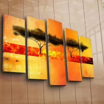 Set 5 tablouri decorative, 5PATK-241, Canvas, 19 x 70 cm, Multicolor imagine