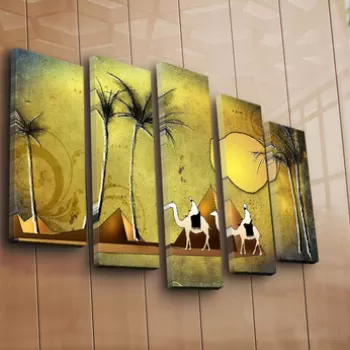 Set 5 tablouri decorative, 5PATK-242, Canvas, 19 x 70 cm, Multicolor imagine