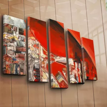 Set 5 tablouri decorative, 5PATK-249, Canvas, 19 x 70 cm, Multicolor imagine