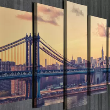 Set 5 tablouri decorative, BC038, Canvas, 70 x 20 cm, Multicolor imagine