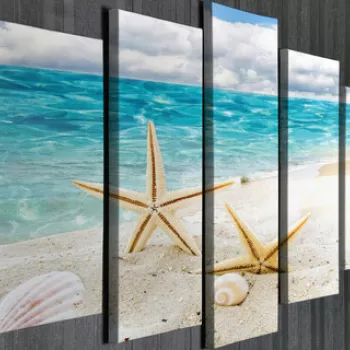 Set 5 tablouri decorative, BC043, Canvas, 70 x 20 cm, Multicolor imagine